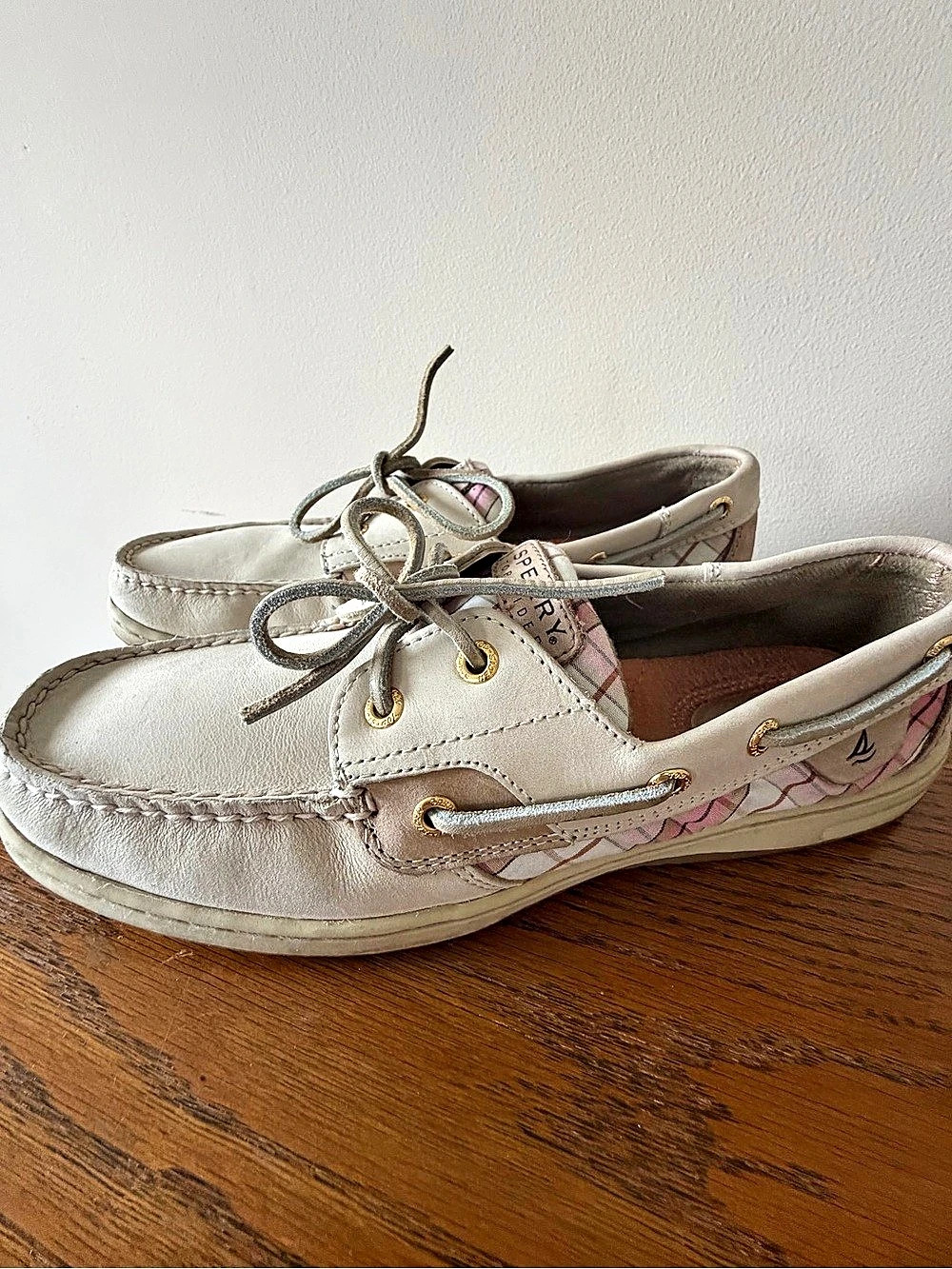 Sperry Top-Sider Pink Plaid Angelfish Boat Shoes Cream & Pink US 10 M